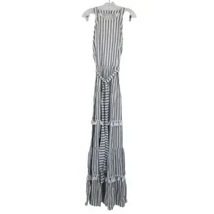 Eliza J Dresses Eliza J Tiered Tassel Fringe Cotton Maxi Dress In Ivory Grey Stripe New With Tag Poshmark